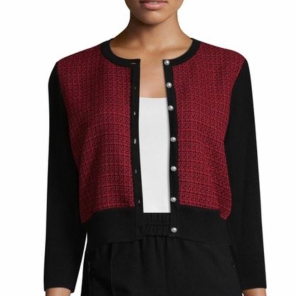 NWT Karl Lagerfeld Paris Red Plaid Cardigan Sz M
